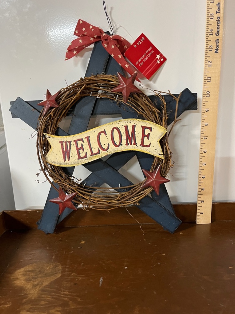 Patriotic Star Welcome Wreath - Blue, Red & Cream